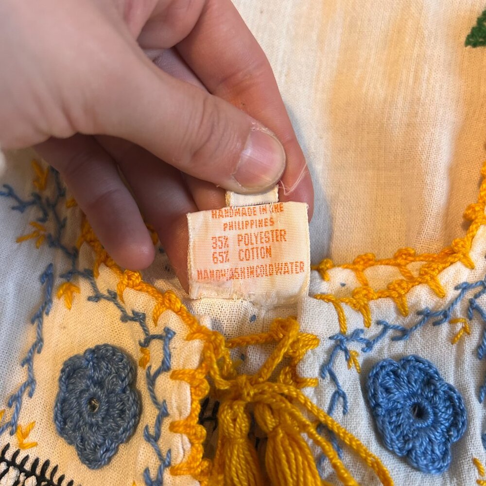 1960s Hippie Hand embroidered crochet edge polycotton Prairie scandinavian maxi - Picture 11 of 14